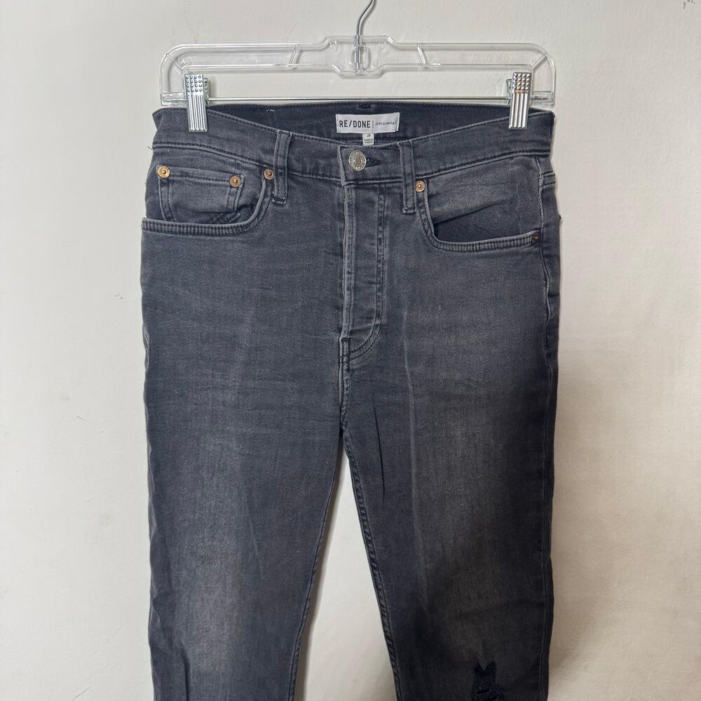 RE/DONE Originals High Rise Ankle Crop Jeans Black Wash Raw Hem‎ Distressed 28 - Picture 3 of 12